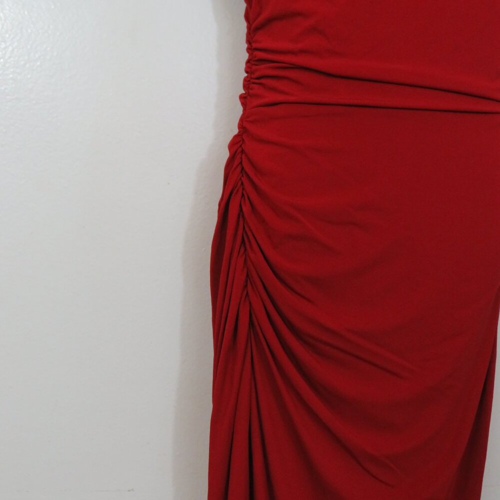 Red Ruched Side-Slit Maxi Dress - Picture 6 of 8